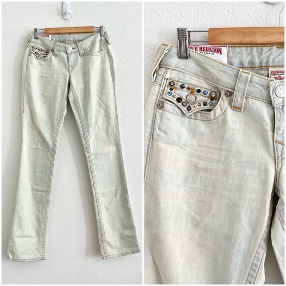 True Religion Denim - VTG RARE True Religion Billy Low Rise Diamond Stud Straight Leg Denim Jeans 27